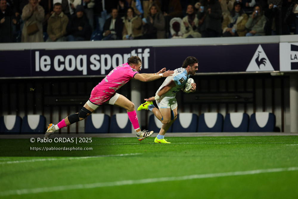 Mateo Carreras, lors du match de Top 14 entre l'Aviron bayonnais et le Stade français Paris, le 27 décembre 2025 au stade Jean Dauger de Bayonne, France (Photo Pablo ORDAS)