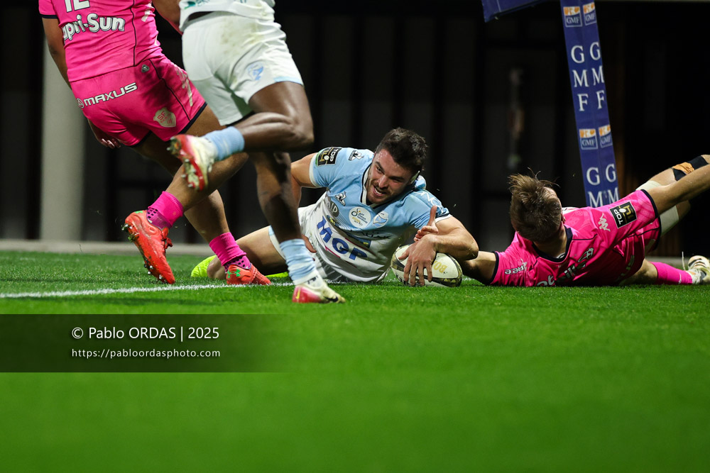 Mateo Carreras, lors du match de Top 14 entre l'Aviron bayonnais et le Stade français Paris, le 27 décembre 2025 au stade Jean Dauger de Bayonne, France (Photo Pablo ORDAS)