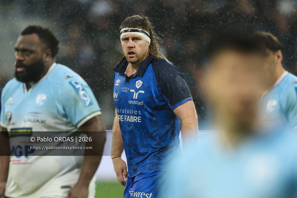 Tom Staniforth, lors du match de Top 14 entre l'Aviron bayonnais et le Castres olympique, le 24 janvier 2026 au stade Jean Dauger de Bayonne, France (Photo Pablo ORDAS)