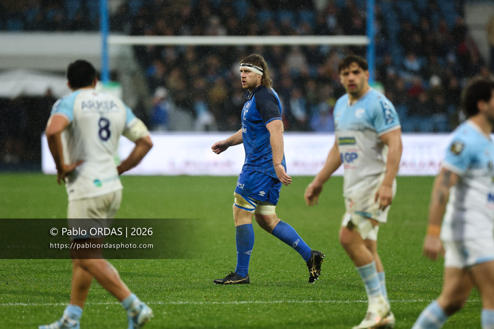 Tom Staniforth, lors du match de Top 14 entre l'Aviron bayonnais et le Castres olympique, le 24 janvier 2026 au stade Jean Dauger de Bayonne, France (Photo Pablo ORDAS)