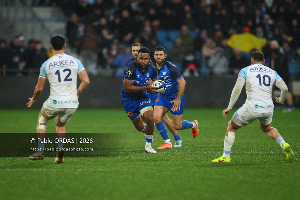 Vilimoni Botitu, lors du match de Top 14 entre l'Aviron bayonnais et le Castres olympique, le 24 janvier 2026 au stade Jean Dauger de Bayonne, France (Photo Pablo ORDAS)