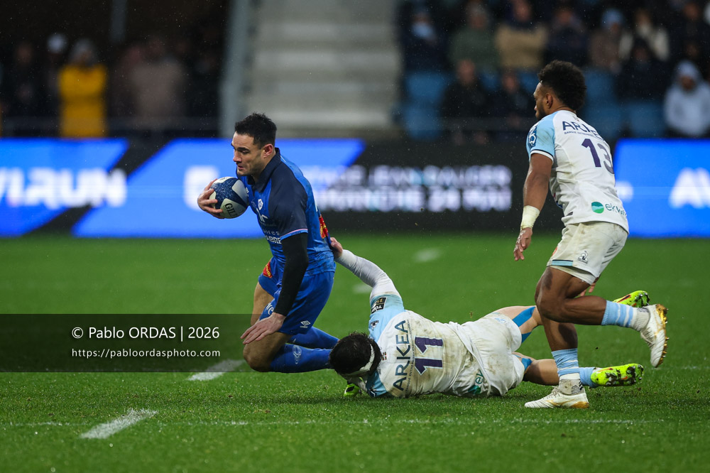 Geoffrey Palis, lors du match de Top 14 entre l'Aviron bayonnais et le Castres olympique, le 24 janvier 2026 au stade Jean Dauger de Bayonne, France (Photo Pablo ORDAS)