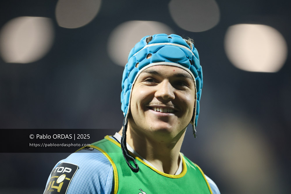 Lucas Martin, lors du match de Top 14 entre l'Aviron bayonnais et le Stade français Paris, le 27 décembre 2025 au stade Jean Dauger de Bayonne, France (Photo Pablo ORDAS)