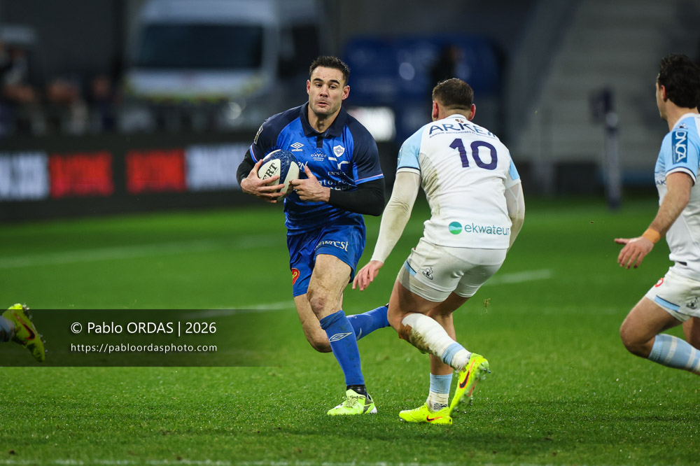 Geoffrey Palis, lors du match de Top 14 entre l'Aviron bayonnais et le Castres olympique, le 24 janvier 2026 au stade Jean Dauger de Bayonne, France (Photo Pablo ORDAS)