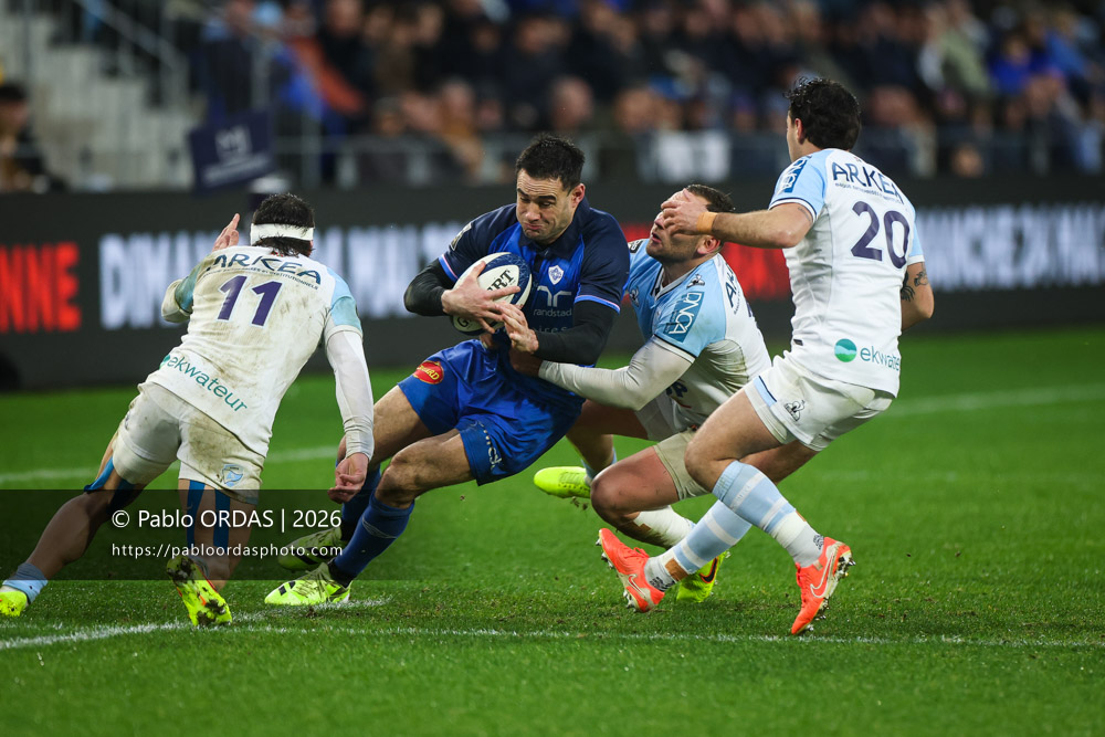 Geoffrey Palis, lors du match de Top 14 entre l'Aviron bayonnais et le Castres olympique, le 24 janvier 2026 au stade Jean Dauger de Bayonne, France (Photo Pablo ORDAS)