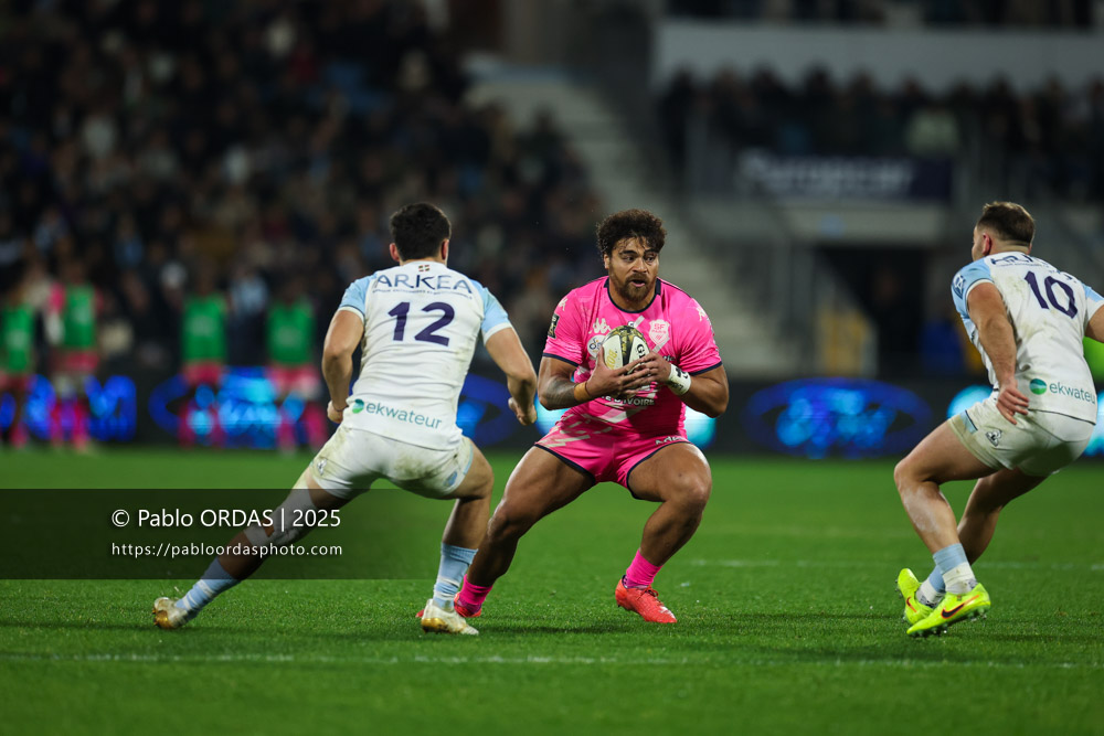 Tani Vili, lors du match de Top 14 entre l'Aviron bayonnais et le Stade français Paris, le 27 décembre 2025 au stade Jean Dauger de Bayonne, France (Photo Pablo ORDAS)