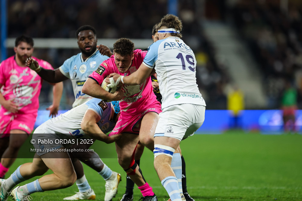 Tawera Kerr-Barlow, lors du match de Top 14 entre l'Aviron bayonnais et le Stade français Paris, le 27 décembre 2025 au stade Jean Dauger de Bayonne, France (Photo Pablo ORDAS)