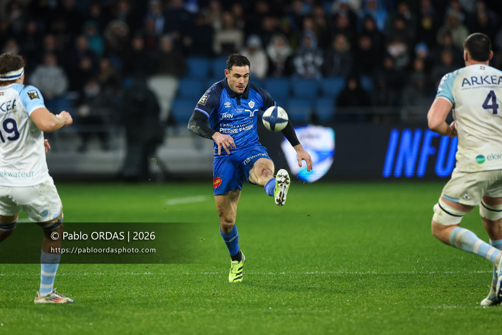 Geoffrey Palis, lors du match de Top 14 entre l'Aviron bayonnais et le Castres olympique, le 24 janvier 2026 au stade Jean Dauger de Bayonne, France (Photo Pablo ORDAS)