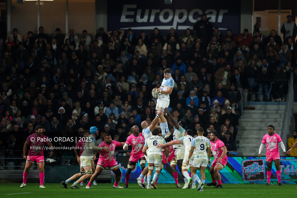 Baptiste Héguy, lors du match de Top 14 entre l'Aviron bayonnais et le Stade français Paris, le 27 décembre 2025 au stade Jean Dauger de Bayonne, France (Photo Pablo ORDAS)