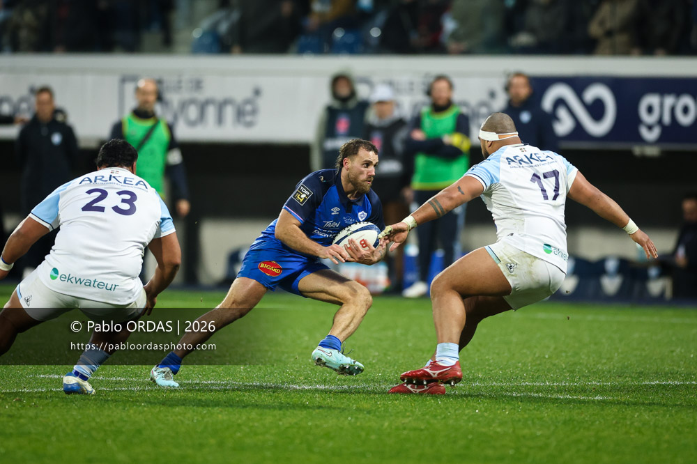 Rémy Baget, lors du match de Top 14 entre l'Aviron bayonnais et le Castres olympique, le 24 janvier 2026 au stade Jean Dauger de Bayonne, France (Photo Pablo ORDAS)
