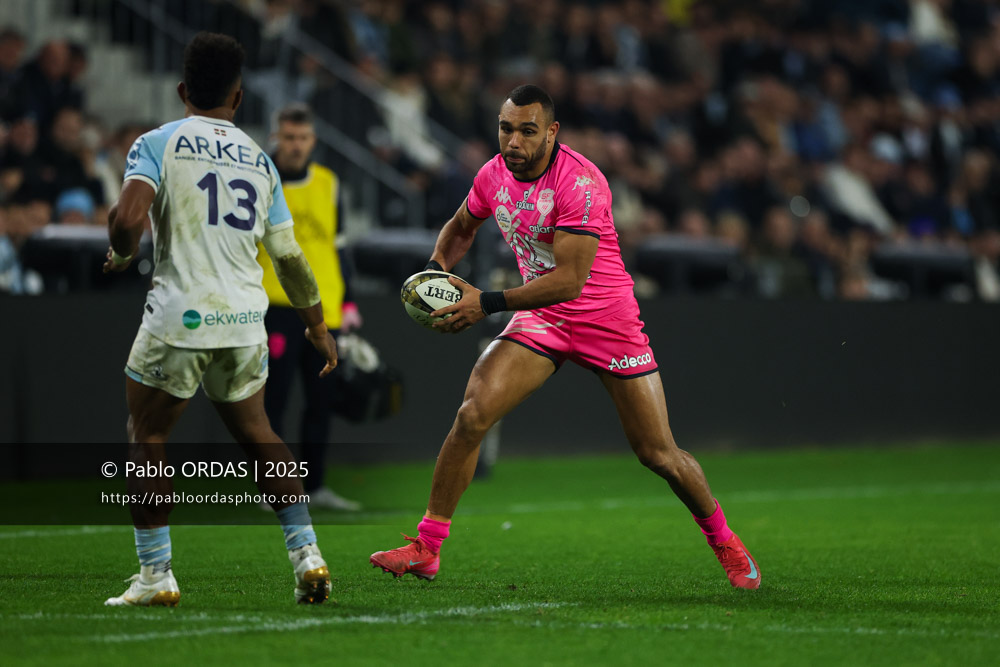 Joe Marchant, lors du match de Top 14 entre l'Aviron bayonnais et le Stade français Paris, le 27 décembre 2025 au stade Jean Dauger de Bayonne, France (Photo Pablo ORDAS)