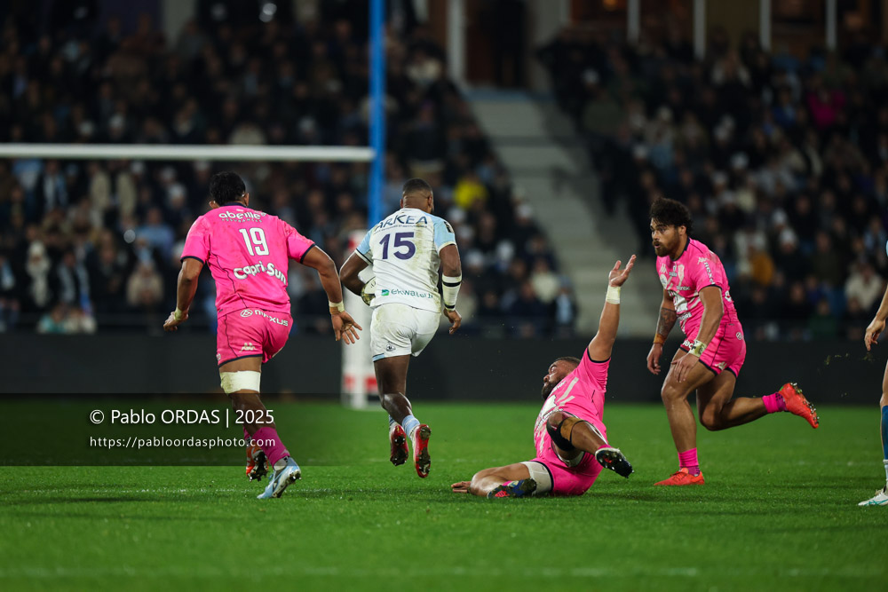 Cheikh Tiberghien, lors du match de Top 14 entre l'Aviron bayonnais et le Stade français Paris, le 27 décembre 2025 au stade Jean Dauger de Bayonne, France (Photo Pablo ORDAS)