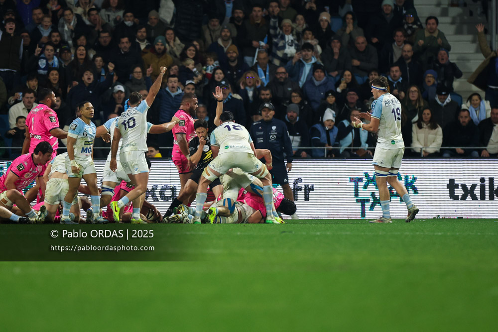 Lucas Paulos, lors du match de Top 14 entre l'Aviron bayonnais et le Stade français Paris, le 27 décembre 2025 au stade Jean Dauger de Bayonne, France (Photo Pablo ORDAS)