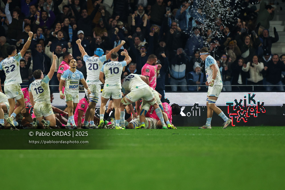 Lucas Paulos, lors du match de Top 14 entre l'Aviron bayonnais et le Stade français Paris, le 27 décembre 2025 au stade Jean Dauger de Bayonne, France (Photo Pablo ORDAS)