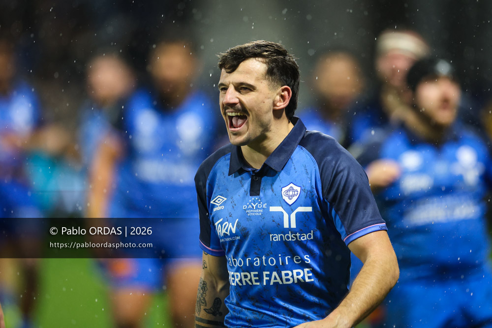 Pierre Popelin, lors du match de Top 14 entre l'Aviron bayonnais et le Castres olympique, le 24 janvier 2026 au stade Jean Dauger de Bayonne, France (Photo Pablo ORDAS)