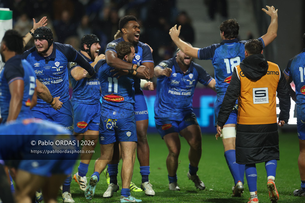 Vuate Karawalevu, lors du match de Top 14 entre l'Aviron bayonnais et le Castres olympique, le 24 janvier 2026 au stade Jean Dauger de Bayonne, France (Photo Pablo ORDAS)