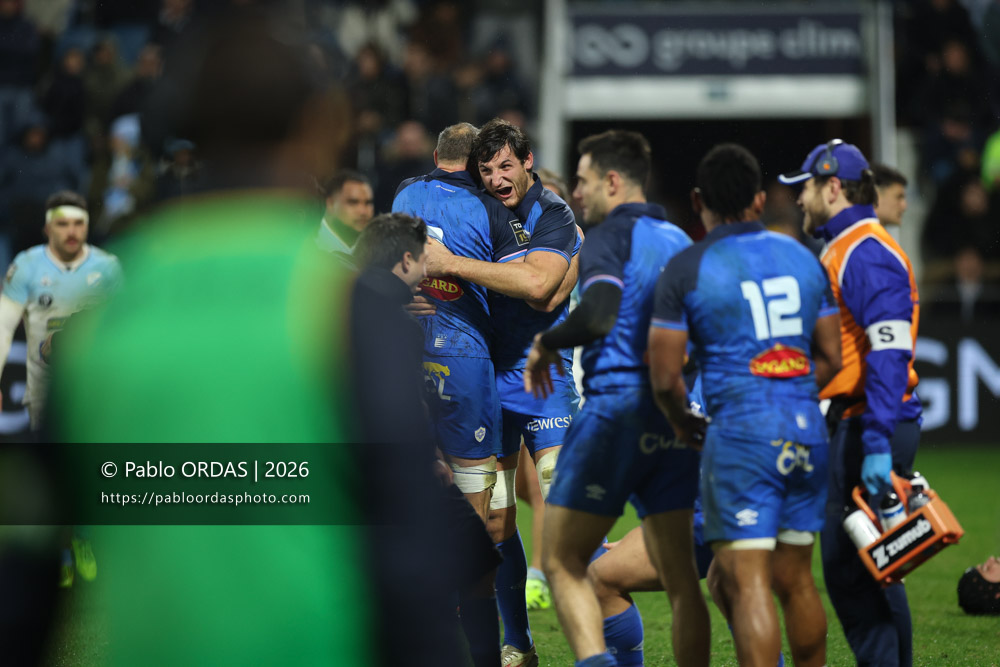 Gauthier Maravat, lors du match de Top 14 entre l'Aviron bayonnais et le Castres olympique, le 24 janvier 2026 au stade Jean Dauger de Bayonne, France (Photo Pablo ORDAS)