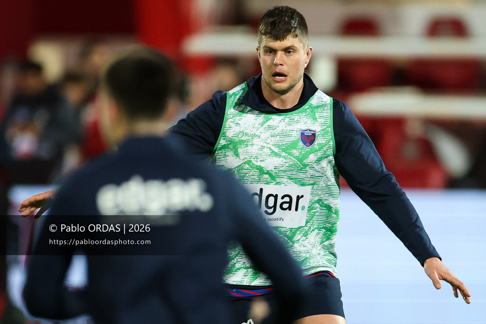 Cameron Holt, lors du match de Pro D2 entre le Biarritz olympique et Grenoble, le 30 janvier 2026 au stade Aguiléra de Biarritz, France (Photo Pablo ORDAS)