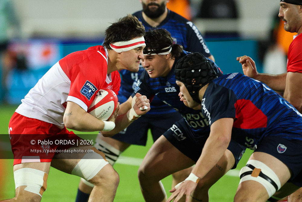 Andrea Sacco, lors du match de Pro D2 entre le Biarritz olympique et Grenoble, le 30 janvier 2026 au stade Aguiléra de Biarritz, France (Photo Pablo ORDAS)