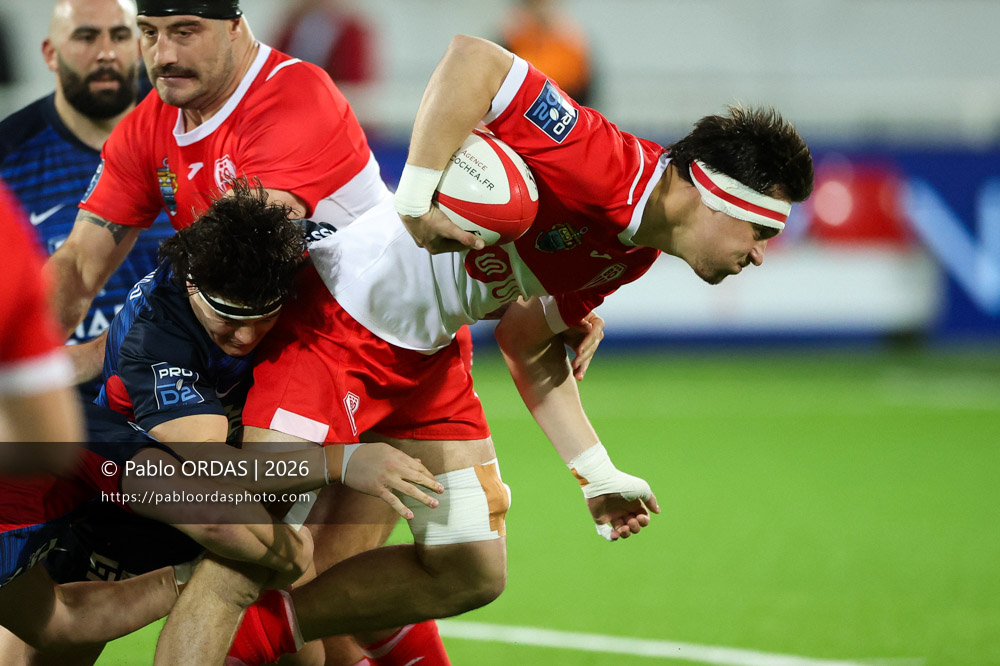 Andrea Sacco, lors du match de Pro D2 entre le Biarritz olympique et Grenoble, le 30 janvier 2026 au stade Aguiléra de Biarritz, France (Photo Pablo ORDAS)
