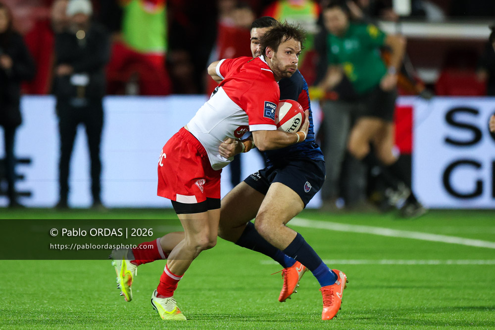 Yann Lesgourgues, lors du match de Pro D2 entre le Biarritz olympique et Grenoble, le 30 janvier 2026 au stade Aguiléra de Biarritz, France (Photo Pablo ORDAS)