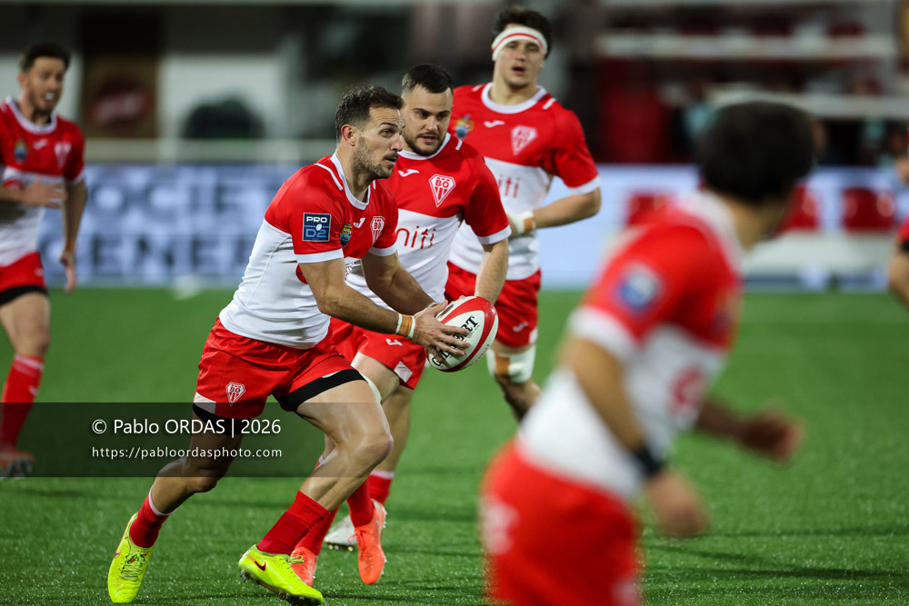 Kylian Jaminet, lors du match de Pro D2 entre le Biarritz olympique et Grenoble, le 30 janvier 2026 au stade Aguiléra de Biarritz, France (Photo Pablo ORDAS)