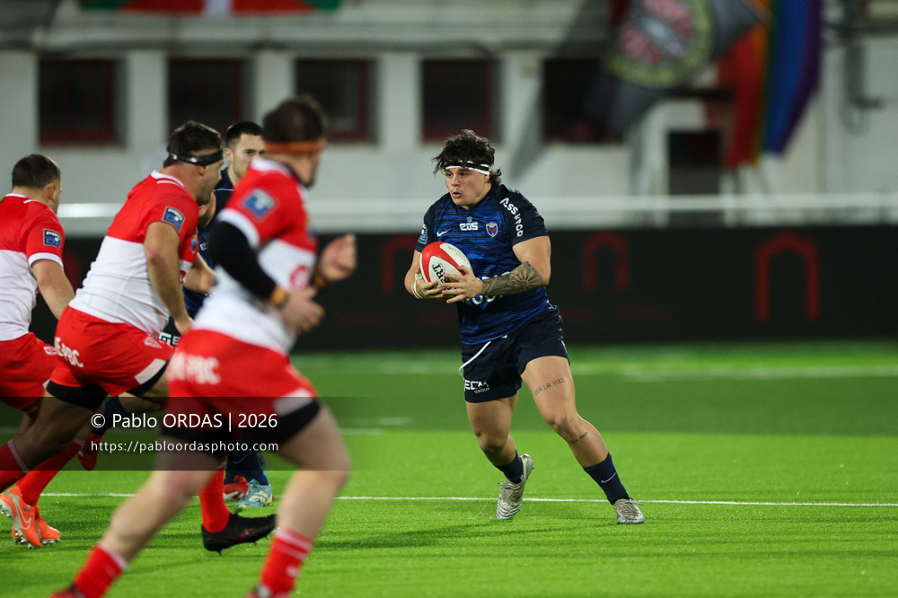 Sascha Mistrulli, lors du match de Pro D2 entre le Biarritz olympique et Grenoble, le 30 janvier 2026 au stade Aguiléra de Biarritz, France (Photo Pablo ORDAS)