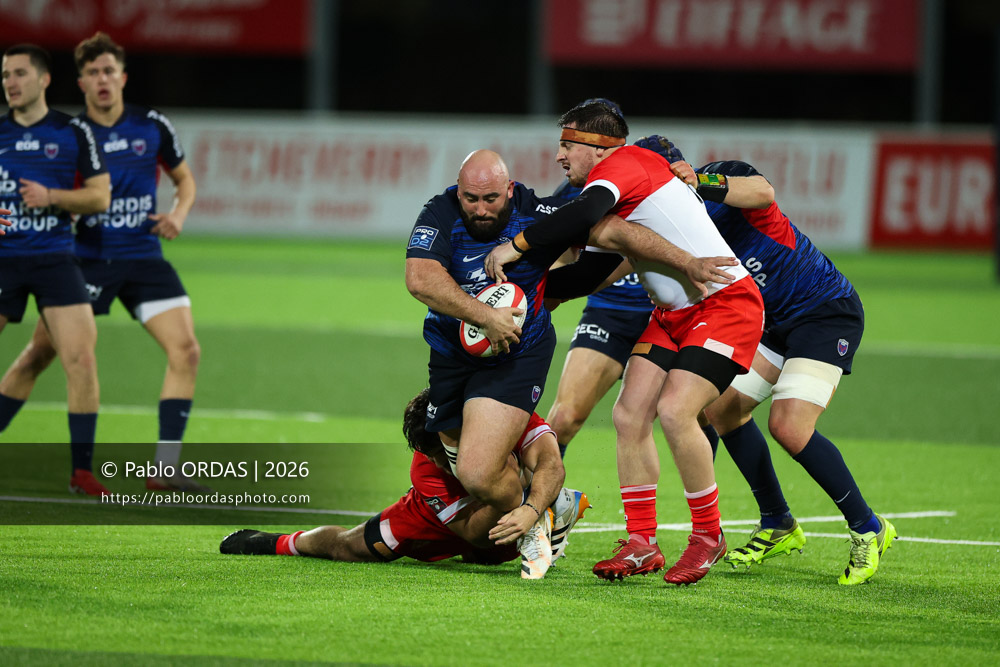 Bastien Soury, lors du match de Pro D2 entre le Biarritz olympique et Grenoble, le 30 janvier 2026 au stade Aguiléra de Biarritz, France (Photo Pablo ORDAS)