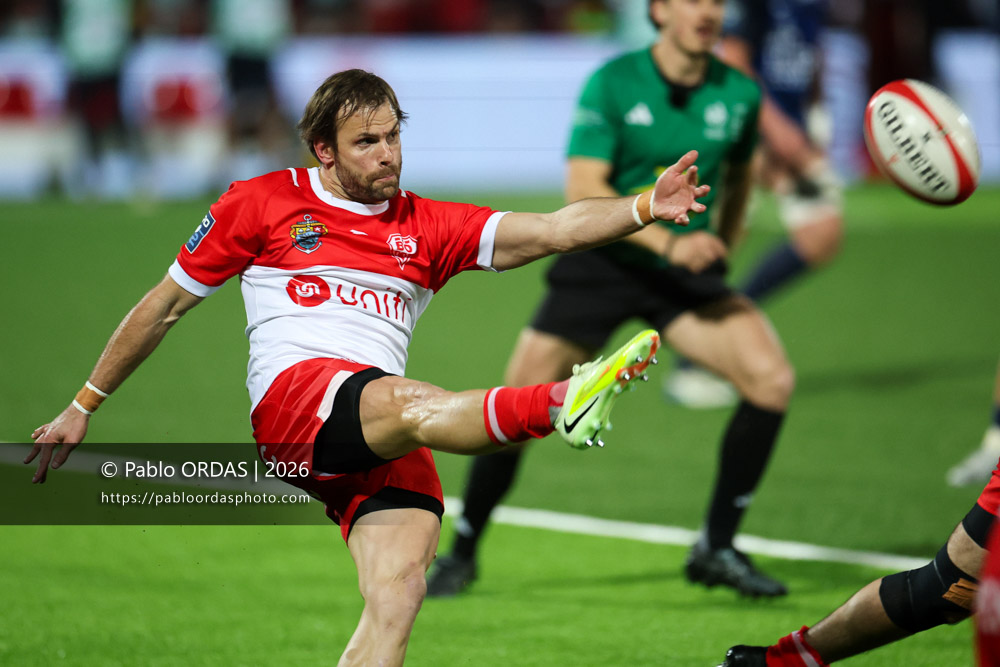Yann Lesgourgues, lors du match de Pro D2 entre le Biarritz olympique et Grenoble, le 30 janvier 2026 au stade Aguiléra de Biarritz, France (Photo Pablo ORDAS)