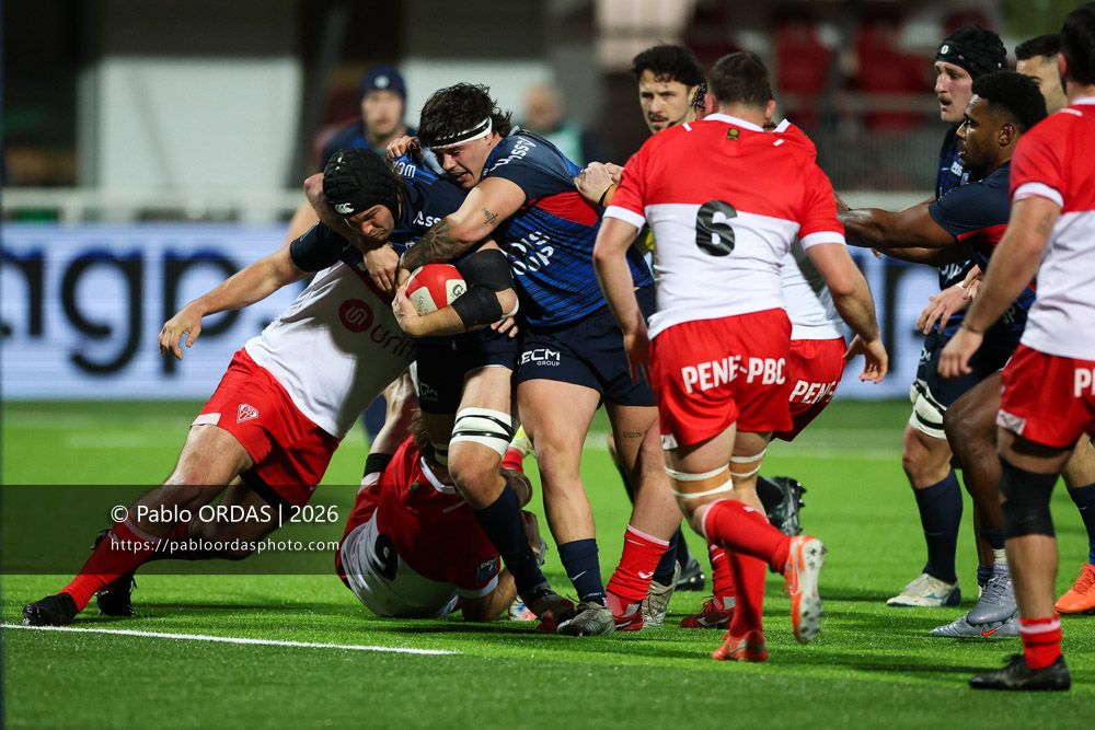 Hanru Sirgel, lors du match de Pro D2 entre le Biarritz olympique et Grenoble, le 30 janvier 2026 au stade Aguiléra de Biarritz, France (Photo Pablo ORDAS)