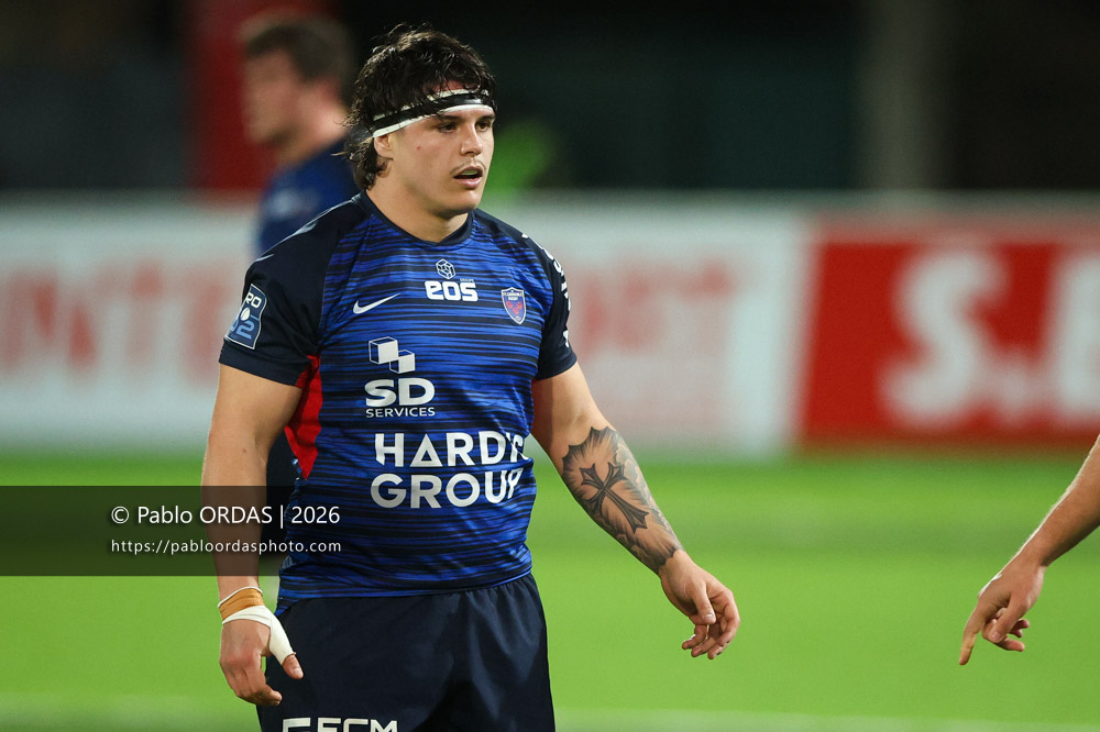 Sascha Mistrulli, lors du match de Pro D2 entre le Biarritz olympique et Grenoble, le 30 janvier 2026 au stade Aguiléra de Biarritz, France (Photo Pablo ORDAS)