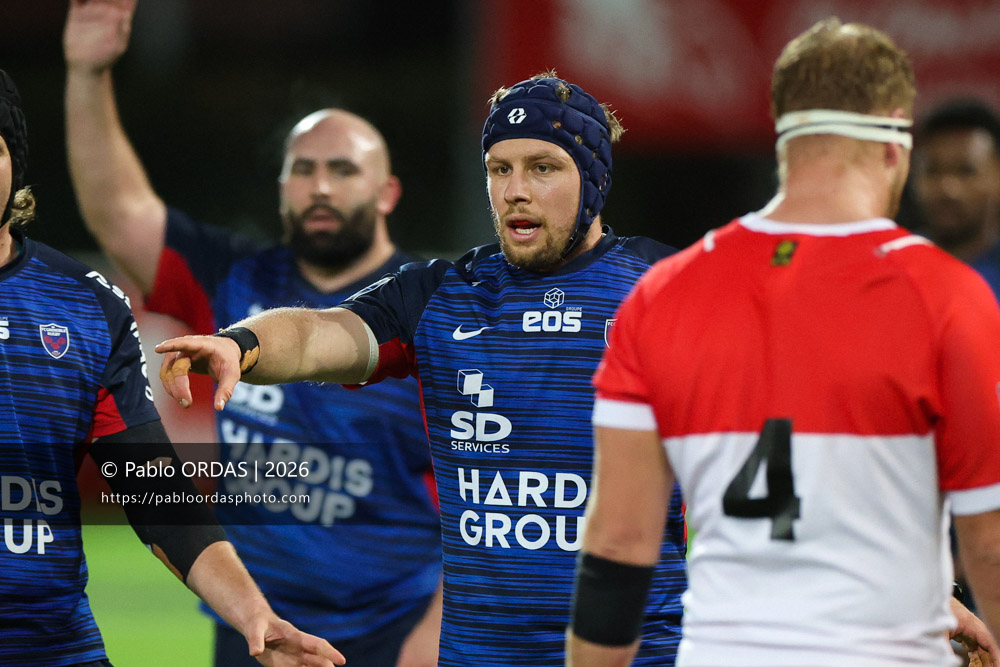 Antonin Berruyer, lors du match de Pro D2 entre le Biarritz olympique et Grenoble, le 30 janvier 2026 au stade Aguiléra de Biarritz, France (Photo Pablo ORDAS)