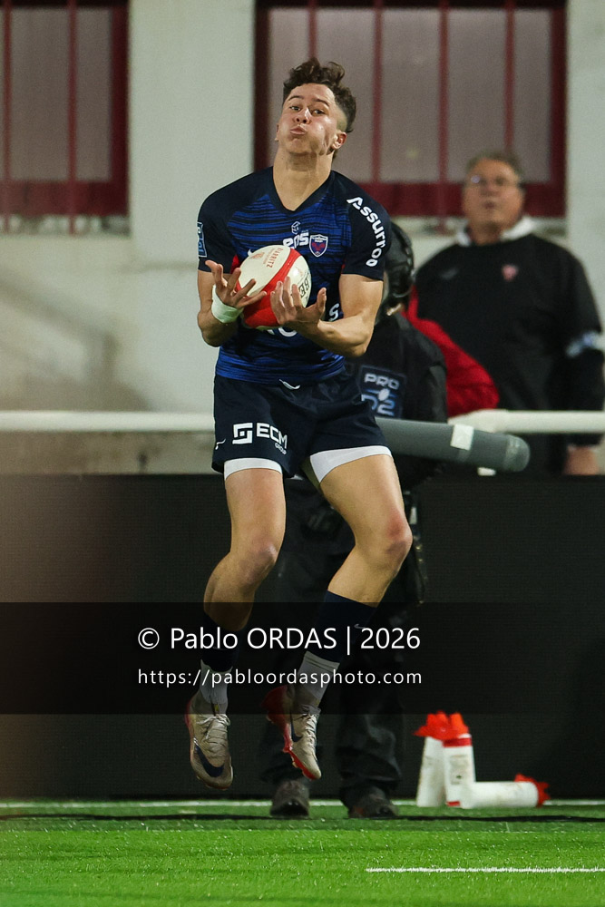 Hugo Avogadro, lors du match de Pro D2 entre le Biarritz olympique et Grenoble, le 30 janvier 2026 au stade Aguiléra de Biarritz, France (Photo Pablo ORDAS)