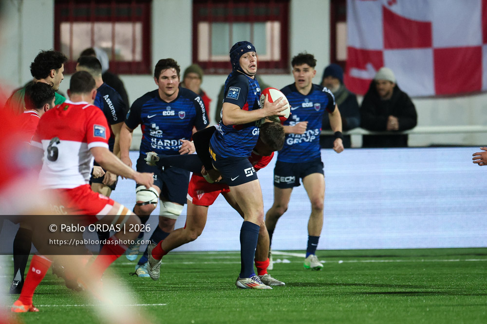 Yan Lestrade, lors du match de Pro D2 entre le Biarritz olympique et Grenoble, le 30 janvier 2026 au stade Aguiléra de Biarritz, France (Photo Pablo ORDAS)