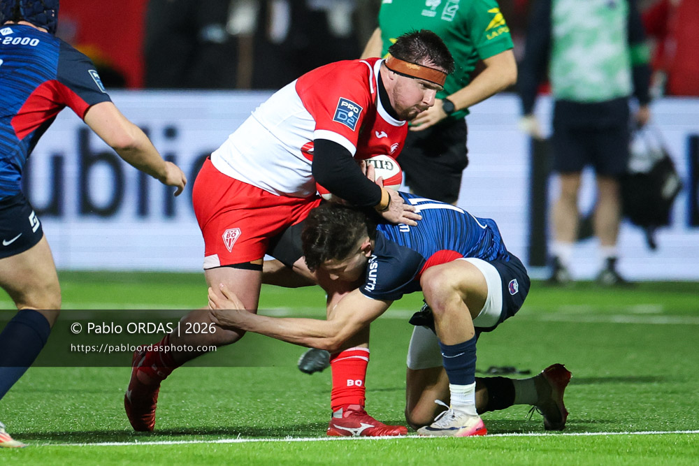 Dorian Laborde, lors du match de Pro D2 entre le Biarritz olympique et Grenoble, le 30 janvier 2026 au stade Aguiléra de Biarritz, France (Photo Pablo ORDAS)