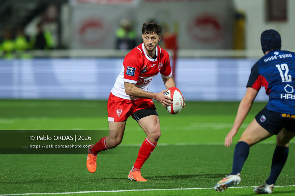 Enzo Selponi, lors du match de Pro D2 entre le Biarritz olympique et Grenoble, le 30 janvier 2026 au stade Aguiléra de Biarritz, France (Photo Pablo ORDAS)