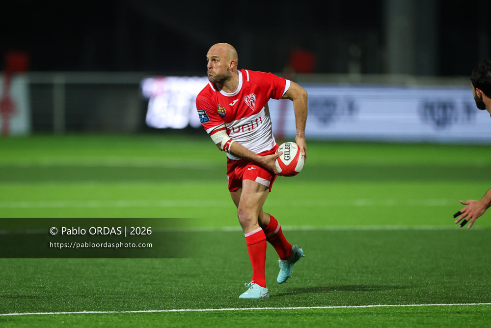 Mathieu Acebes, lors du match de Pro D2 entre le Biarritz olympique et Grenoble, le 30 janvier 2026 au stade Aguiléra de Biarritz, France (Photo Pablo ORDAS)