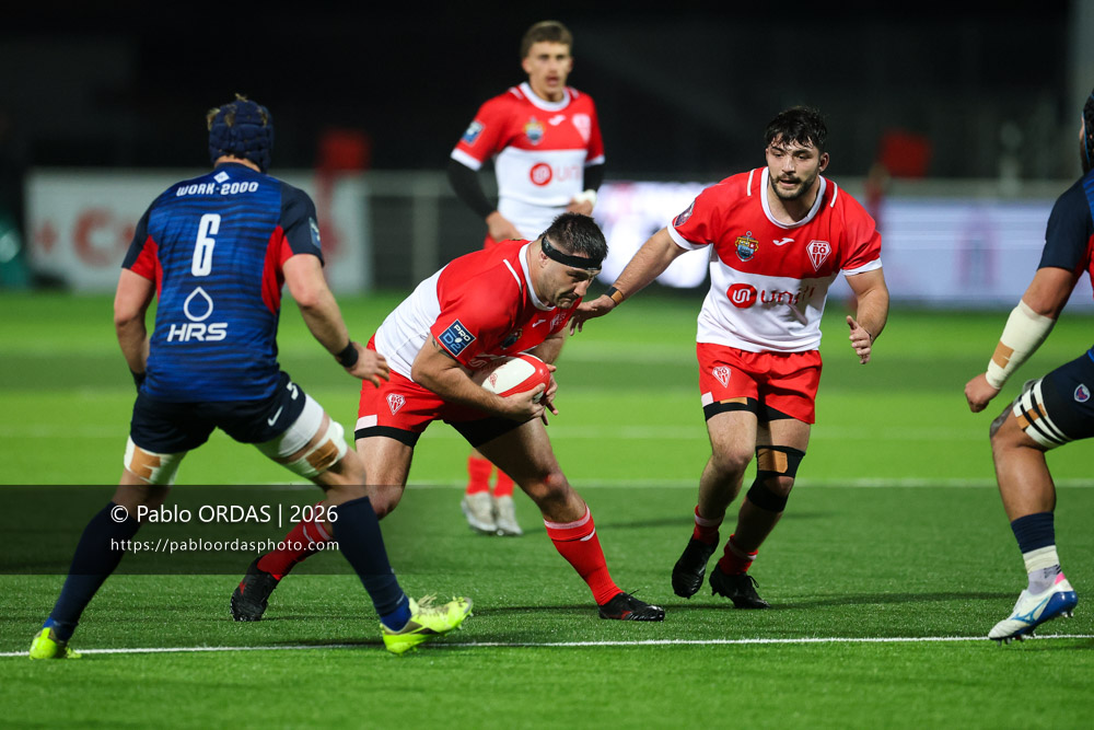 Hugo Pirlet, lors du match de Pro D2 entre le Biarritz olympique et Grenoble, le 30 janvier 2026 au stade Aguiléra de Biarritz, France (Photo Pablo ORDAS)