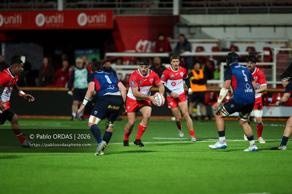 Hugo Pirlet, lors du match de Pro D2 entre le Biarritz olympique et Grenoble, le 30 janvier 2026 au stade Aguiléra de Biarritz, France (Photo Pablo ORDAS)