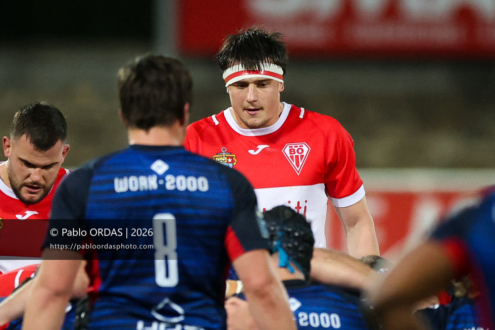 Andrea Sacco, lors du match de Pro D2 entre le Biarritz olympique et Grenoble, le 30 janvier 2026 au stade Aguiléra de Biarritz, France (Photo Pablo ORDAS)