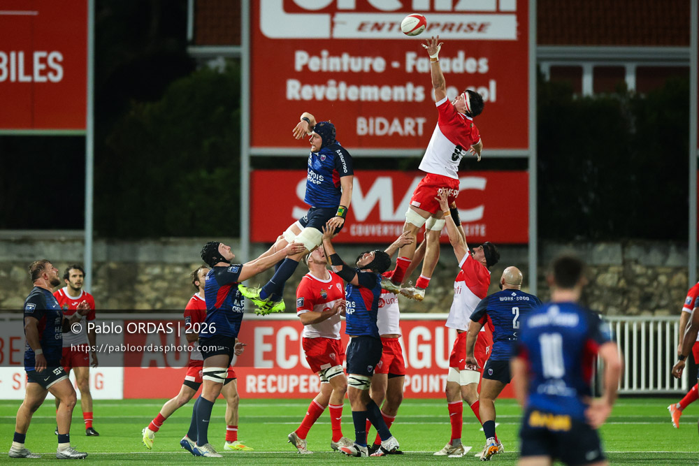 Andrea Sacco, lors du match de Pro D2 entre le Biarritz olympique et Grenoble, le 30 janvier 2026 au stade Aguiléra de Biarritz, France (Photo Pablo ORDAS)