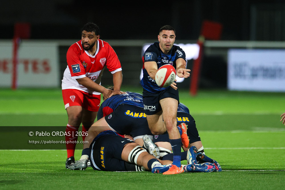 Barnabé Couilloud, lors du match de Pro D2 entre le Biarritz olympique et Grenoble, le 30 janvier 2026 au stade Aguiléra de Biarritz, France (Photo Pablo ORDAS)