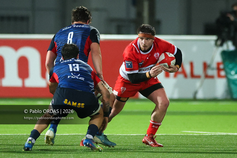 Dorian Laborde, lors du match de Pro D2 entre le Biarritz olympique et Grenoble, le 30 janvier 2026 au stade Aguiléra de Biarritz, France (Photo Pablo ORDAS)