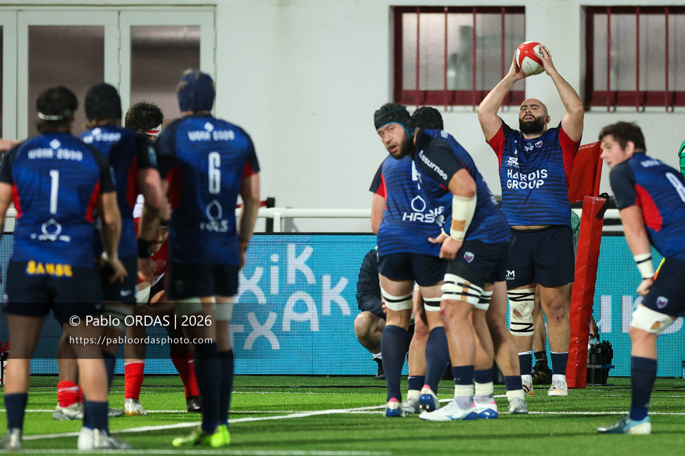 Bastien Soury, lors du match de Pro D2 entre le Biarritz olympique et Grenoble, le 30 janvier 2026 au stade Aguiléra de Biarritz, France (Photo Pablo ORDAS)