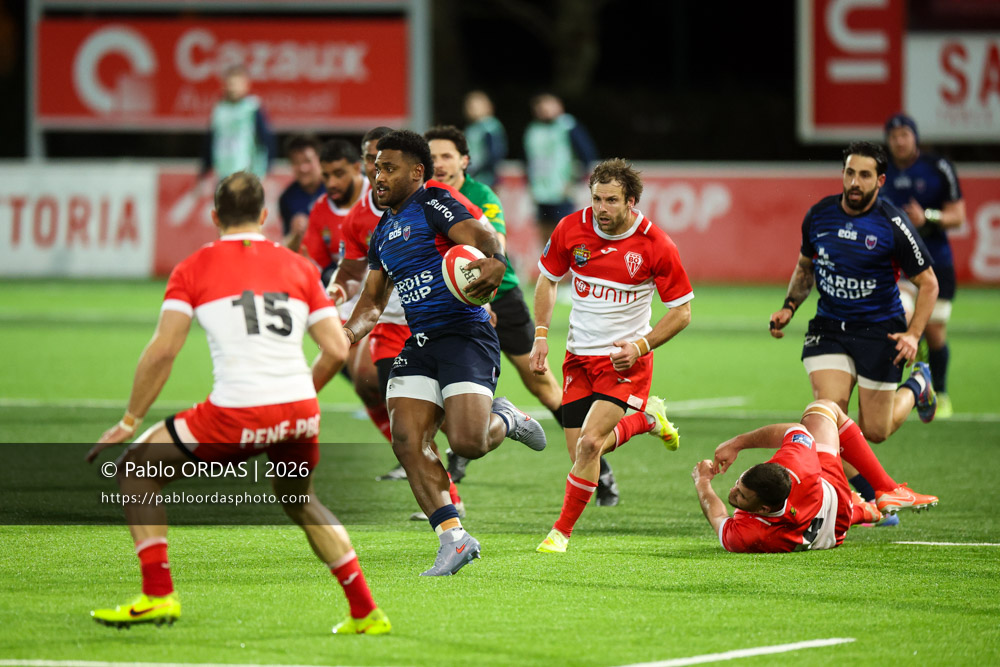 Kaminieli Rasaku, lors du match de Pro D2 entre le Biarritz olympique et Grenoble, le 30 janvier 2026 au stade Aguiléra de Biarritz, France (Photo Pablo ORDAS)