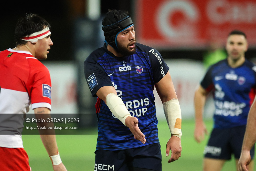 Brandon Nansen, lors du match de Pro D2 entre le Biarritz olympique et Grenoble, le 30 janvier 2026 au stade Aguiléra de Biarritz, France (Photo Pablo ORDAS)