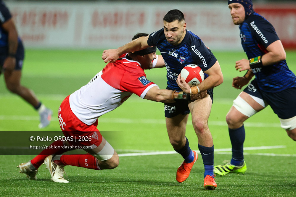 Barnabé Couilloud, lors du match de Pro D2 entre le Biarritz olympique et Grenoble, le 30 janvier 2026 au stade Aguiléra de Biarritz, France (Photo Pablo ORDAS)