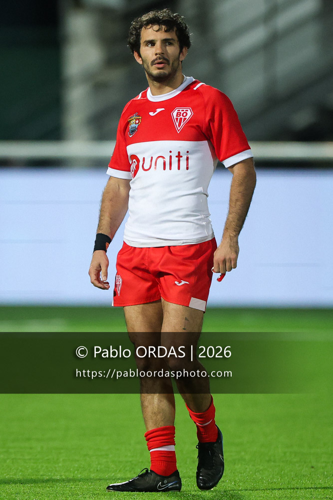 Arthur Bonneval, lors du match de Pro D2 entre le Biarritz olympique et Grenoble, le 30 janvier 2026 au stade Aguiléra de Biarritz, France (Photo Pablo ORDAS)