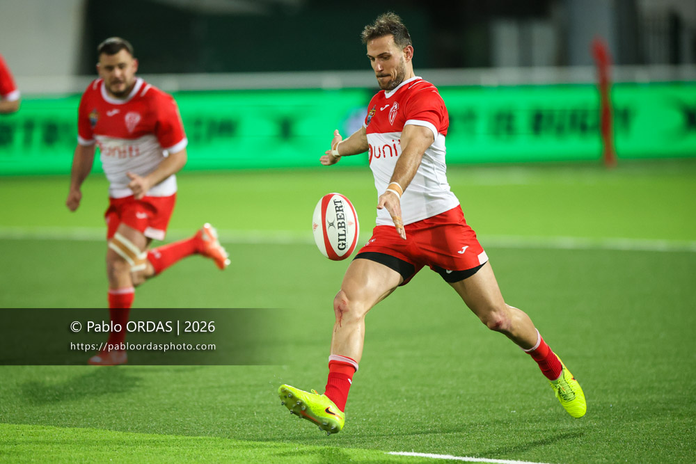 Kylian Jaminet, lors du match de Pro D2 entre le Biarritz olympique et Grenoble, le 30 janvier 2026 au stade Aguiléra de Biarritz, France (Photo Pablo ORDAS)