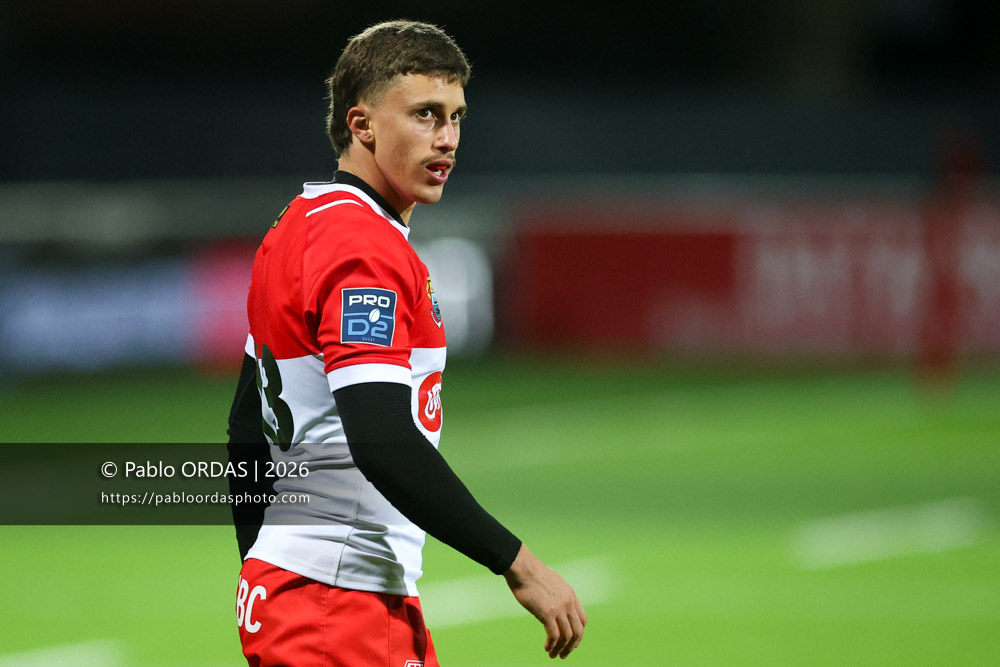 Carlo Mignot, lors du match de Pro D2 entre le Biarritz olympique et Grenoble, le 30 janvier 2026 au stade Aguiléra de Biarritz, France (Photo Pablo ORDAS)
